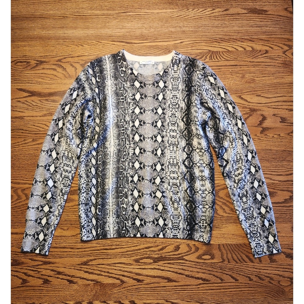 Equipment Femme Sweater Womens Xtra Small Ivory Black Snake Print 100% Cashmere
